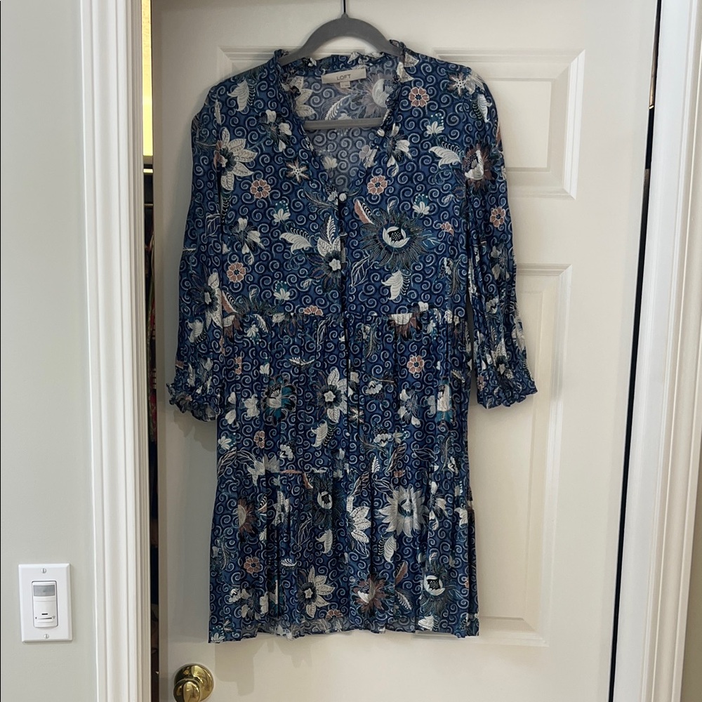 LOFT Blue and Pink Floral Dress